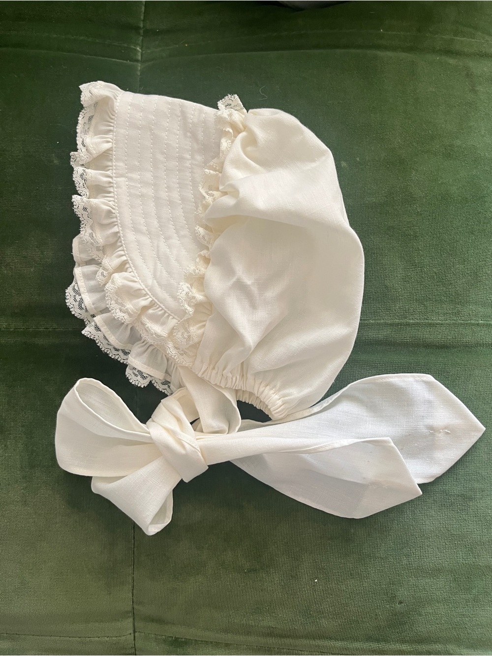 Vintage Handmade Lace Baby Bonnet in Cream